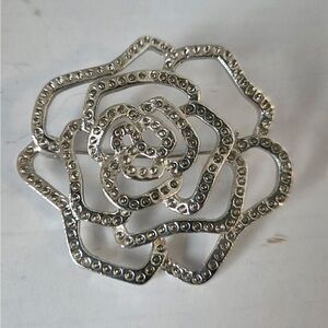 Vintage Signed JHS Rose Flower Rhinestone Brooch Pin 2”
